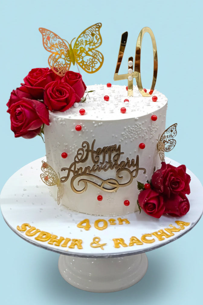 Golden Rose Anniversary Cake