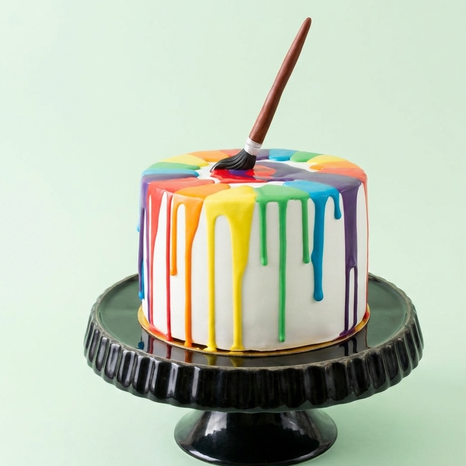 Rainbow Drip Art Cake