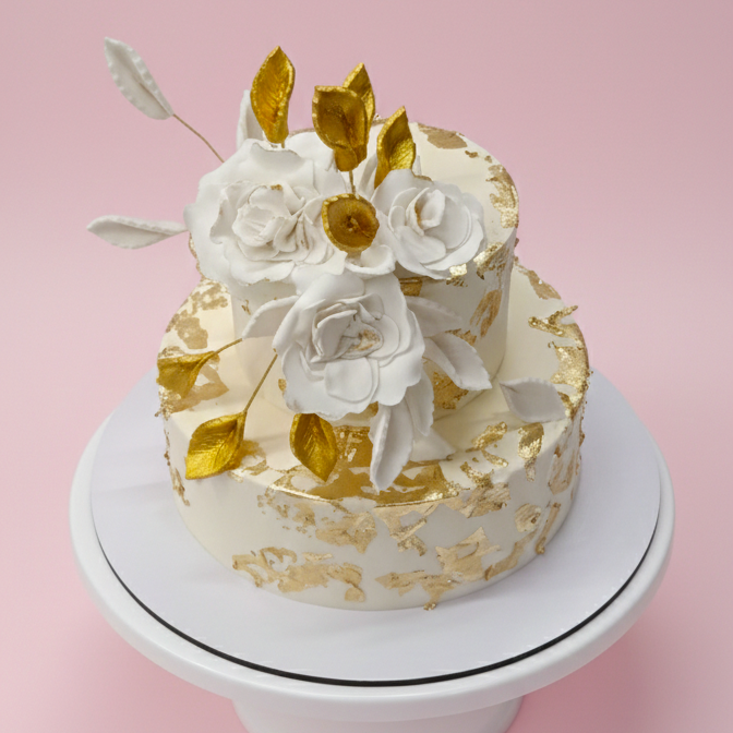 Golden Floral Elegance Cake