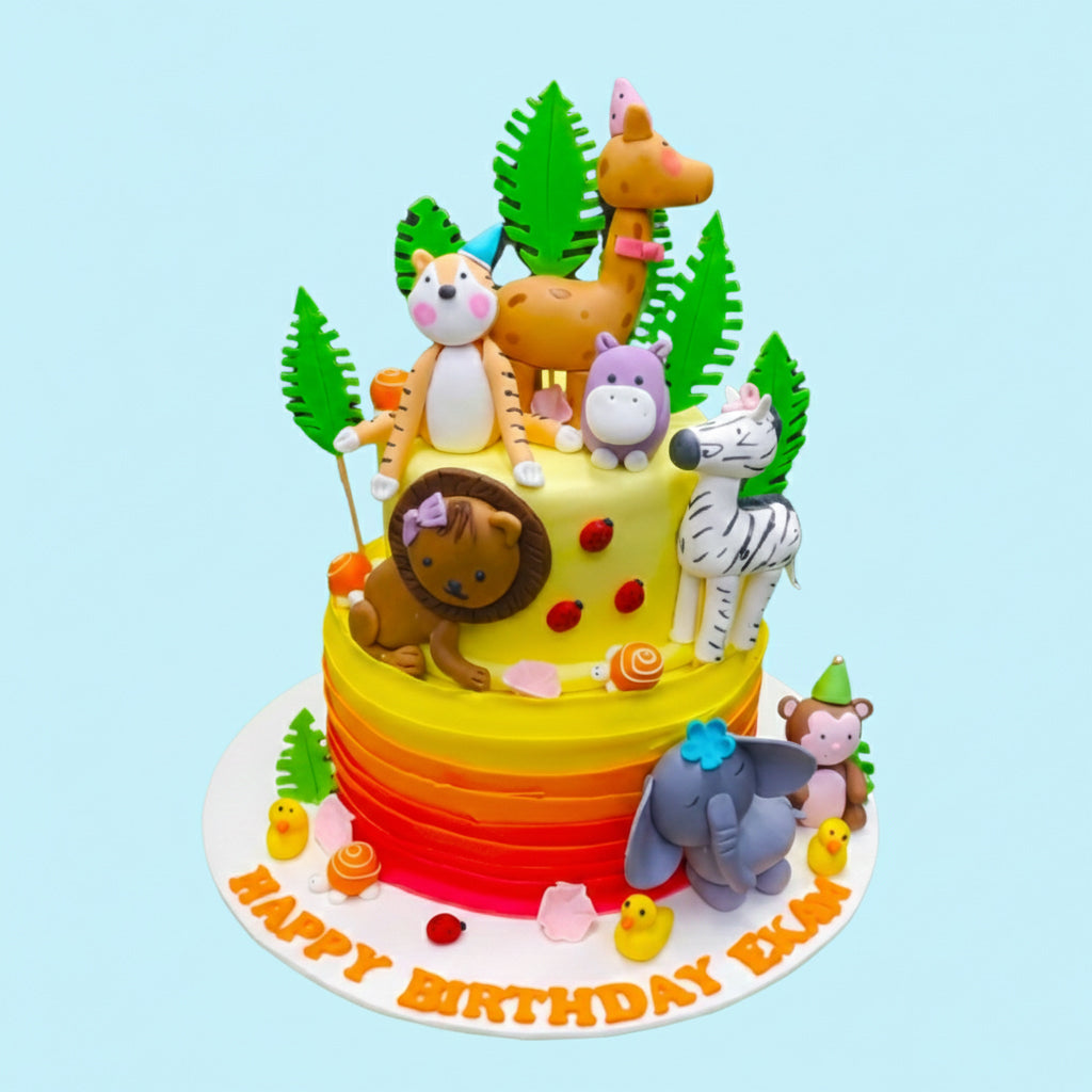 Happy Jungle Friends Party Cake