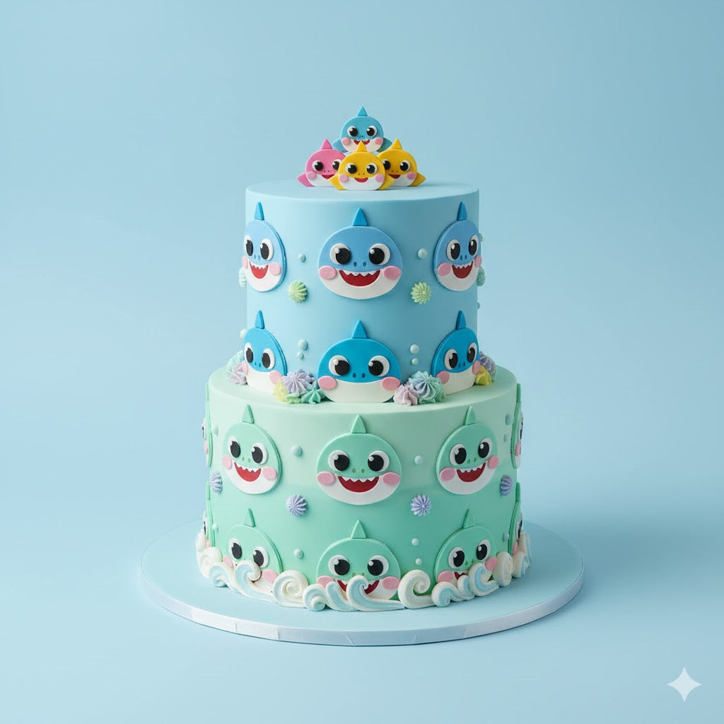 Baby Shark Cute Faces Cake