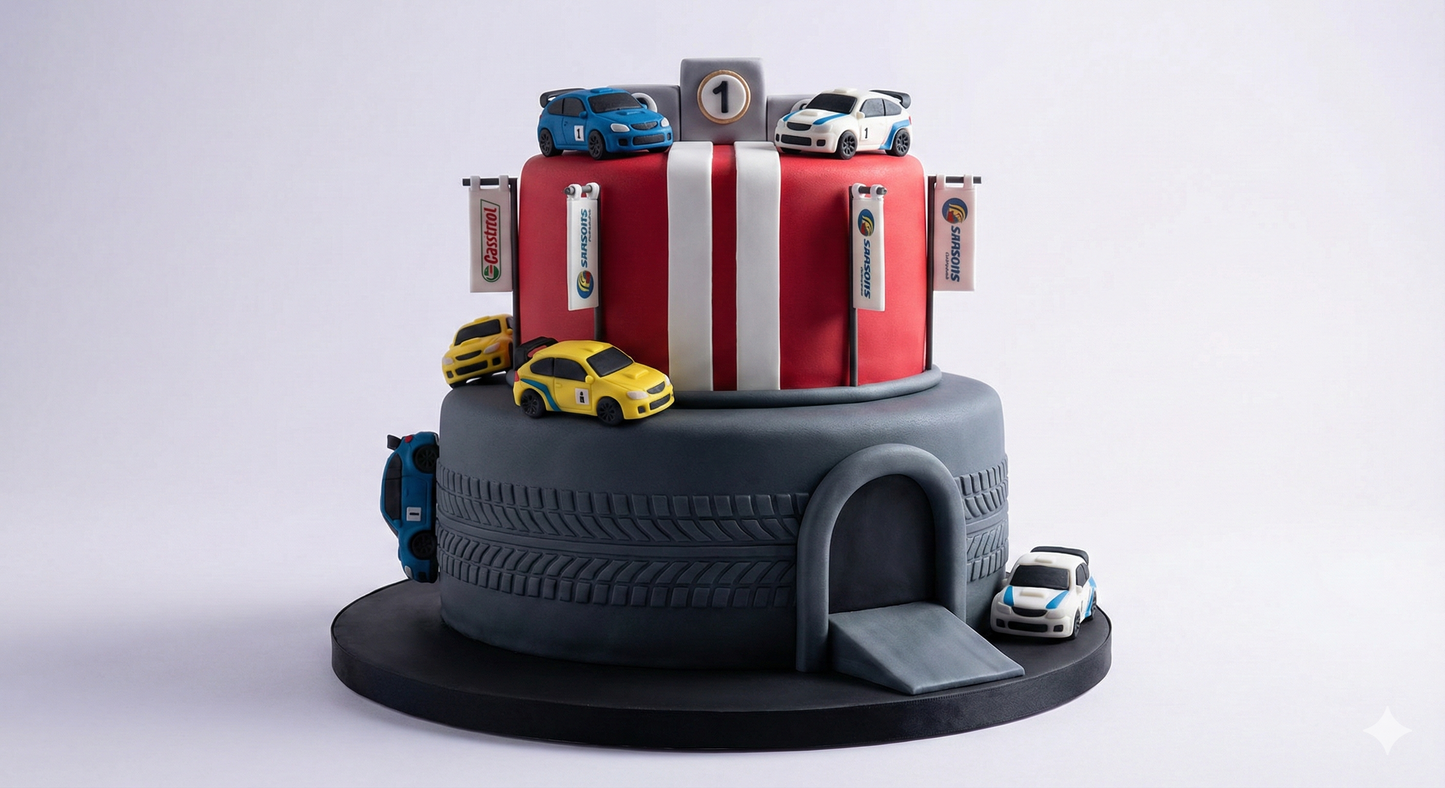 Car Rally Tunnel Cake