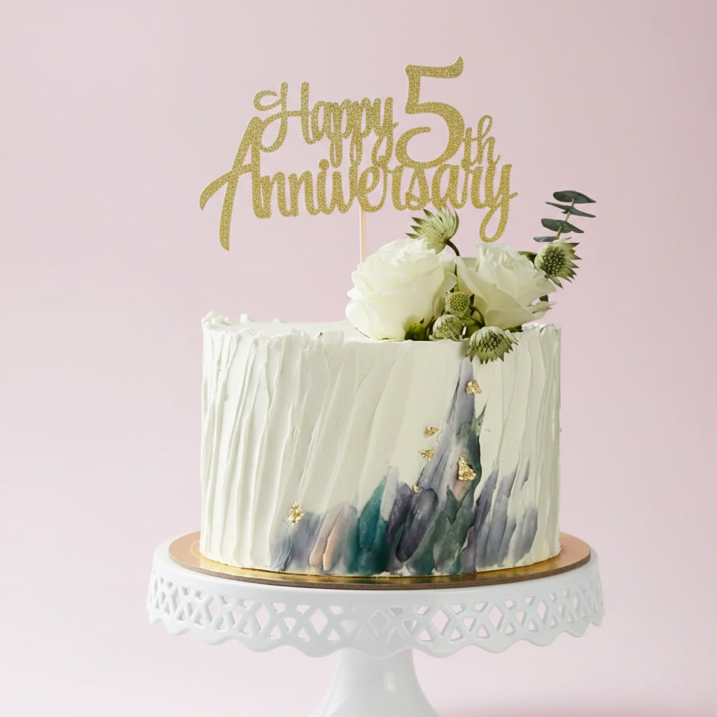 Golden Bloom 5th Anniversary Cake