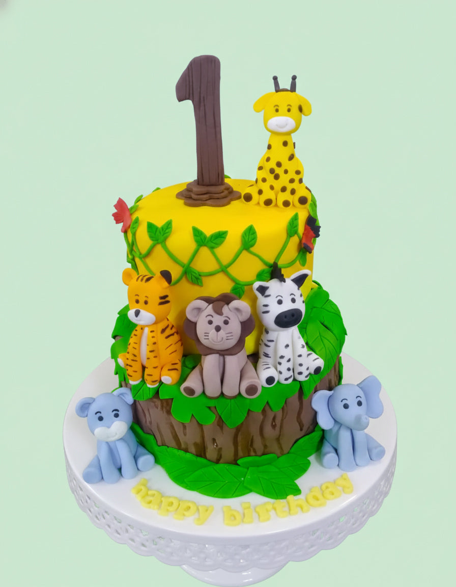Jungle Safari First Birthday Cake