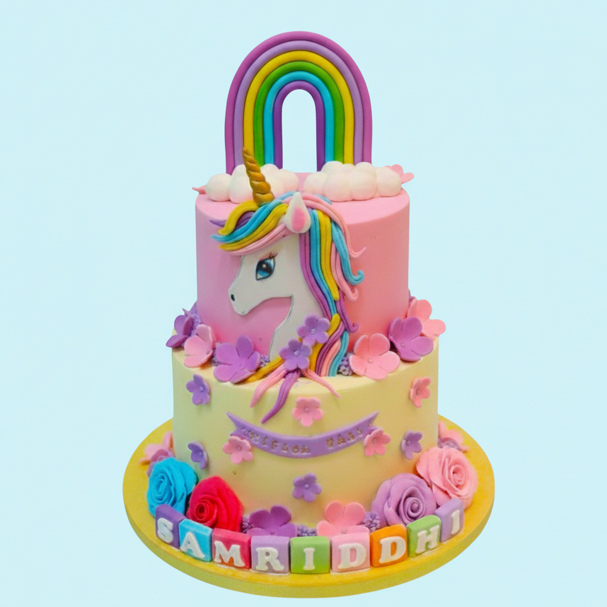 Floral Rainbow Unicorn Cake