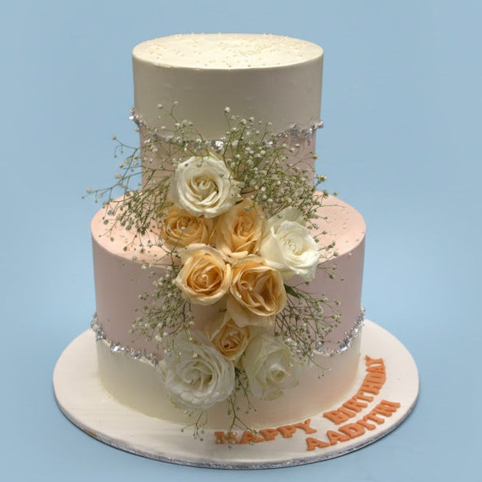 Ivory Lace Rose Tier Cake