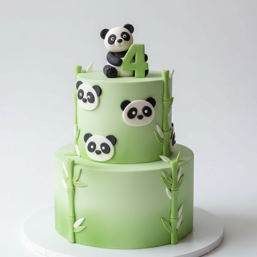 Number Four Panda Cake