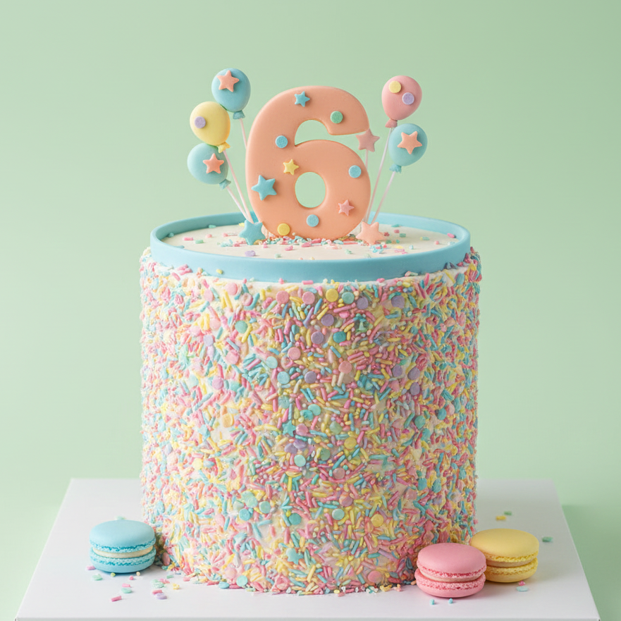 Number Six Confetti Cake