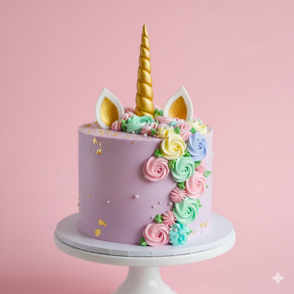 Purple Floral Unicorn Cake