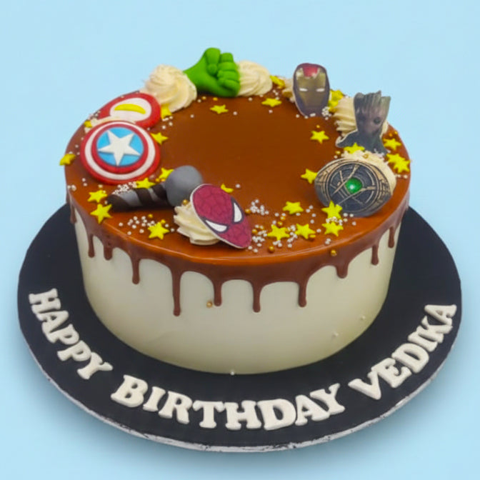 Superhero Chocolate Drip Cake