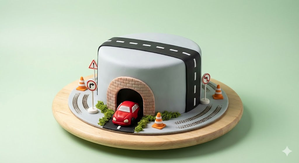 Tiny Wheels Tunnel Cake