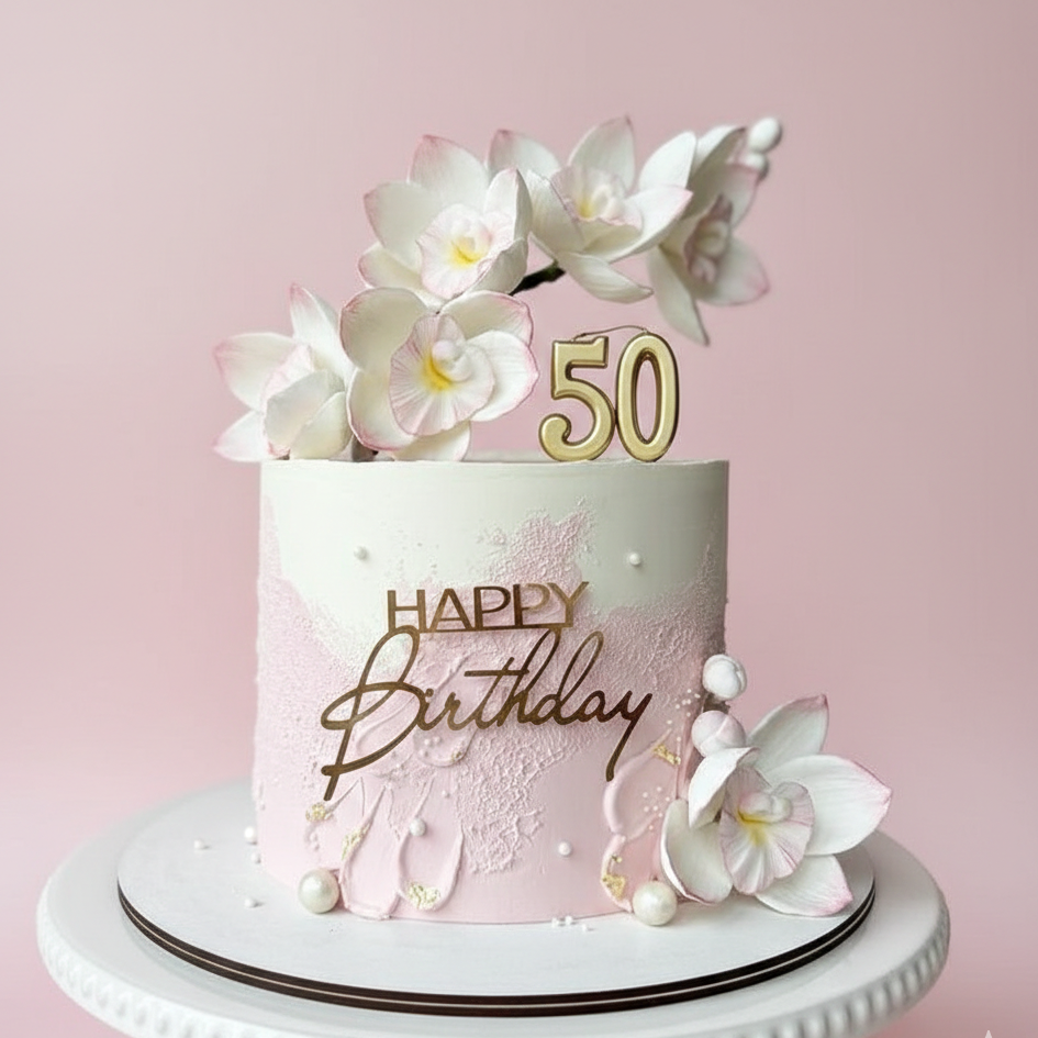 Floral Blush Birthday 50 Cake