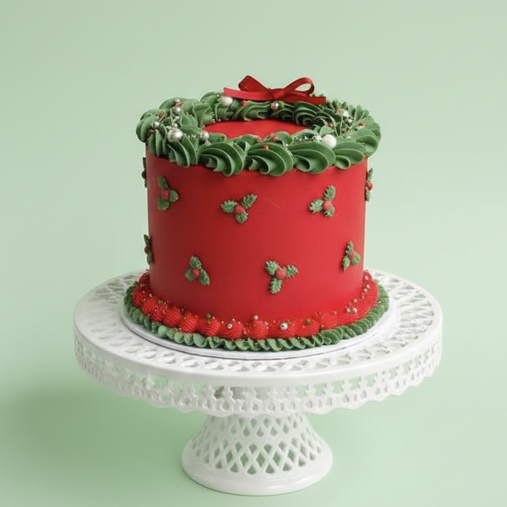 Holly Red Christmas Cake