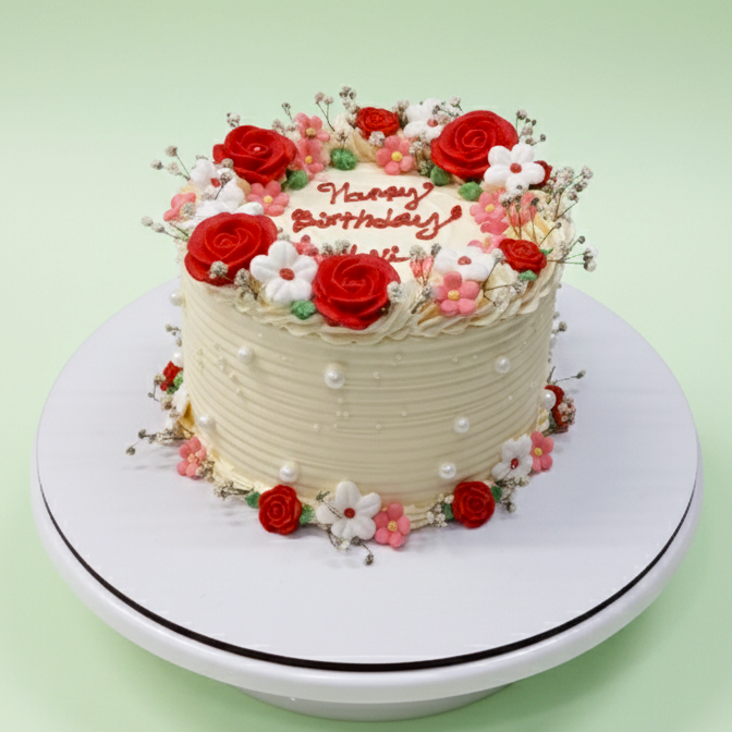 Elegant Floral Pearl Cake