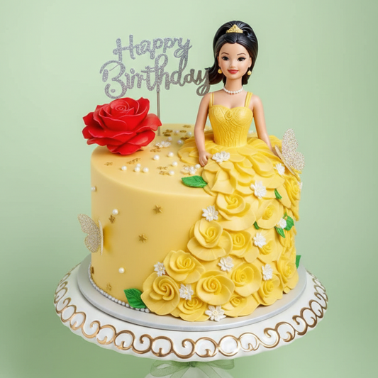 Belle’s Golden Ballgown Cake