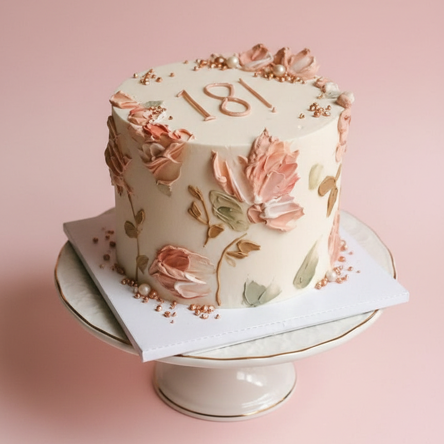 Blush Floral Birthday Cake