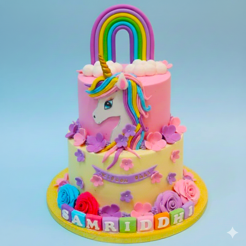 Floral Rainbow Unicorn Cake