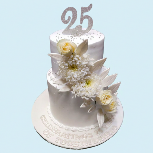White & Silver Flower Cake