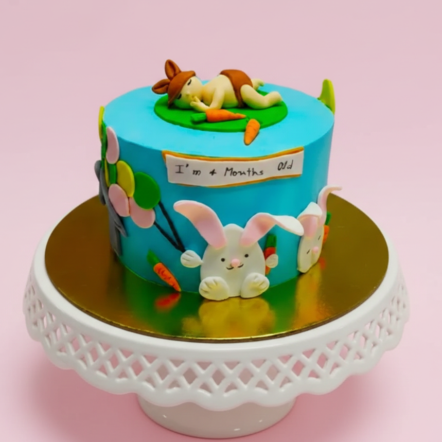 Cute Bunny Garden Celebration Cake