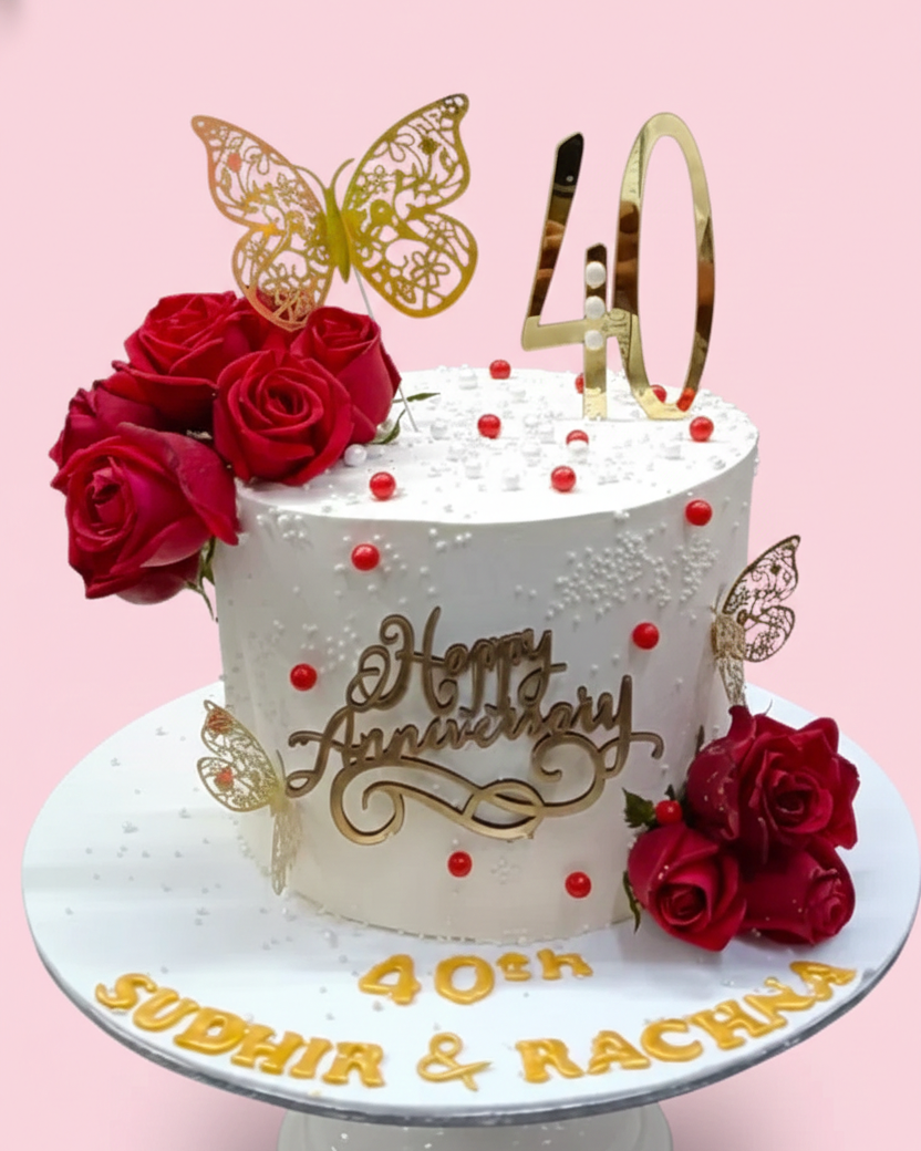 Golden Rose Anniversary Cake