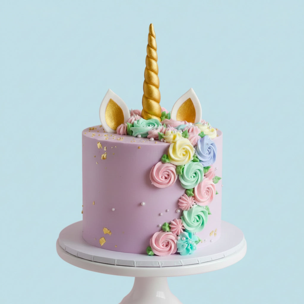 Purple Floral Unicorn Cake