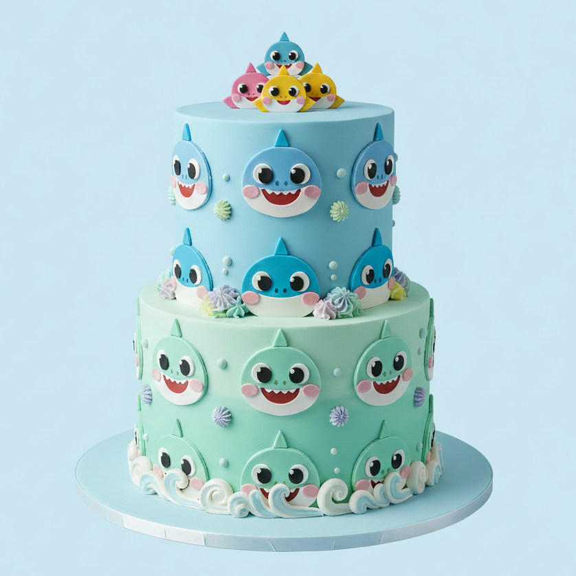 Baby Shark Cute Faces Cake