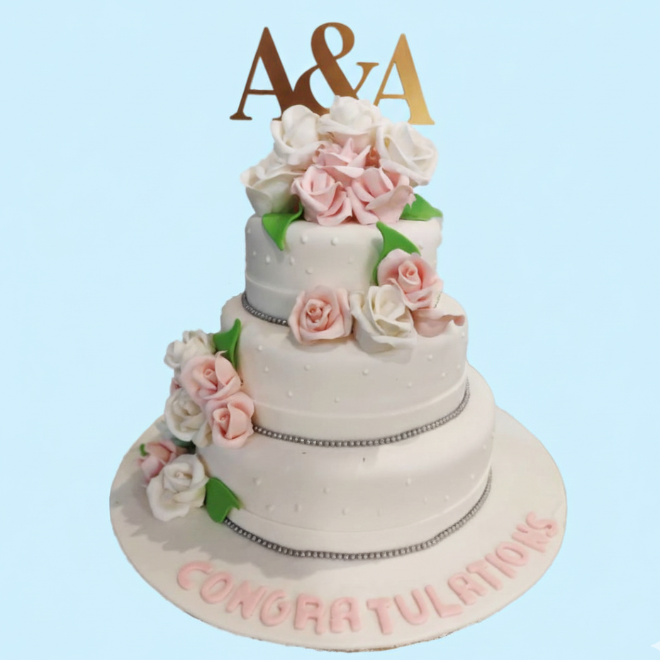 White Carpet Roses Cake