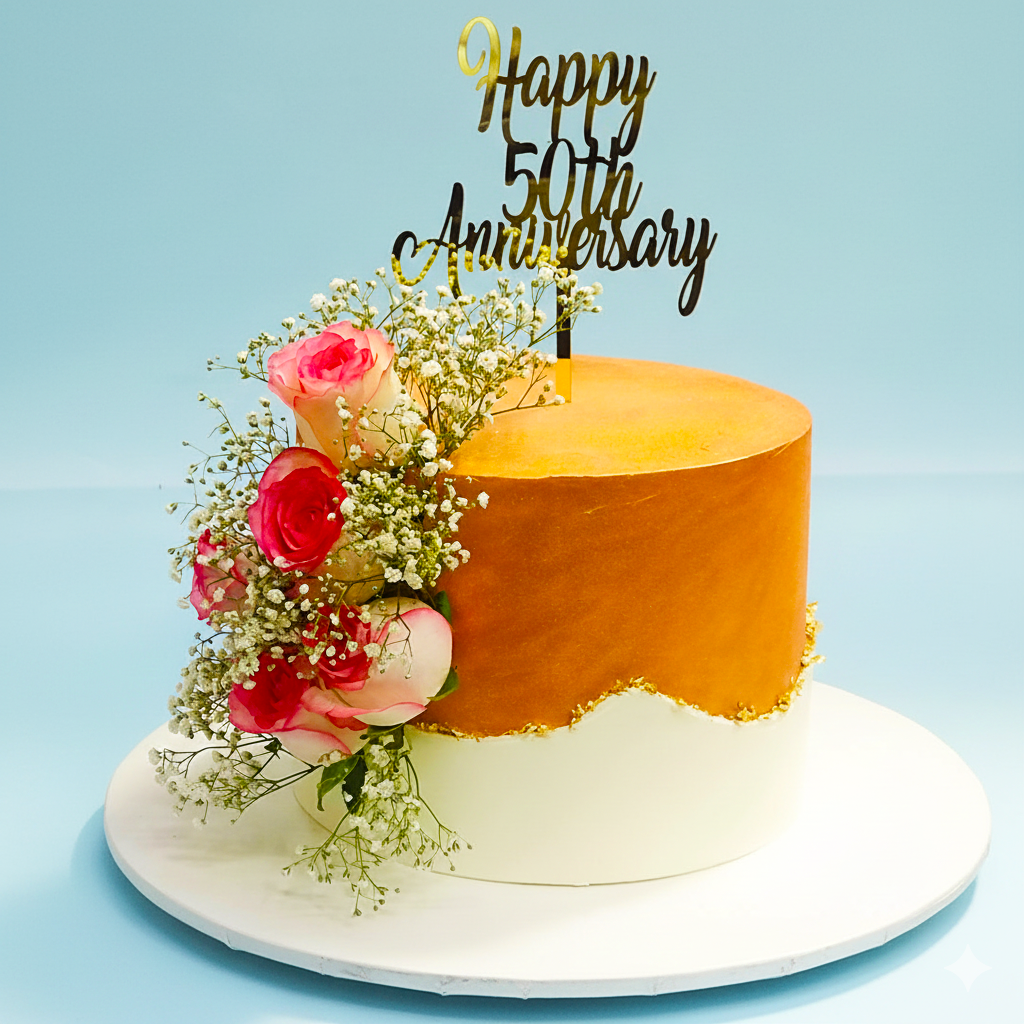 Golden Blossom Birthday Cake