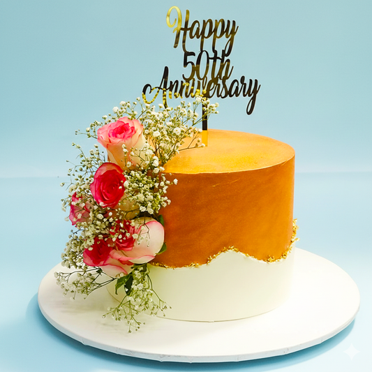 Golden Blossom Birthday Cake