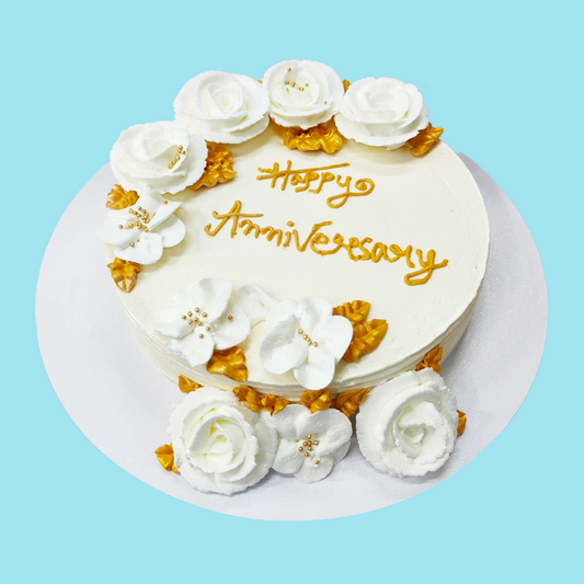 Golden Bloom Anniversary Cake