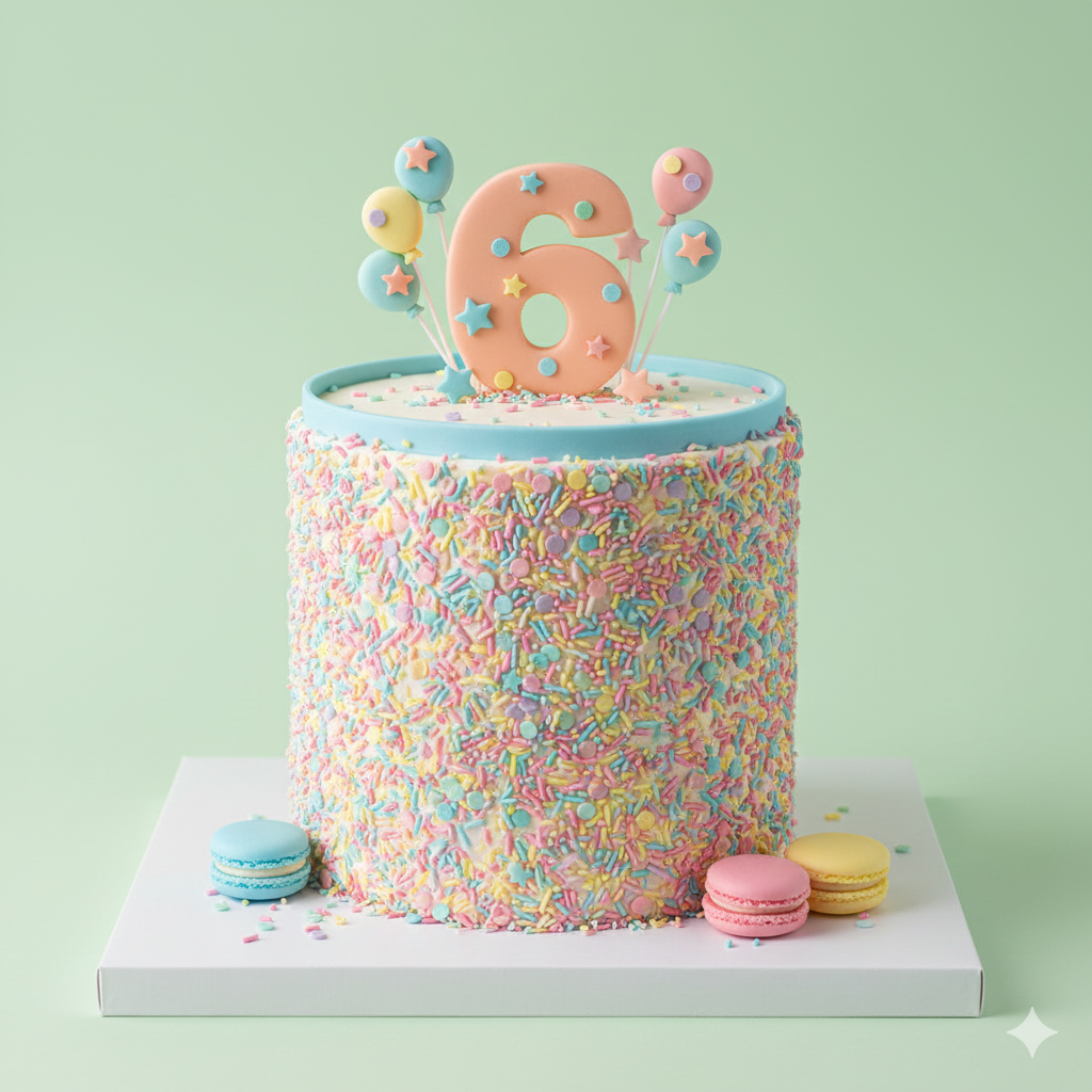 Number Six Confetti Cake