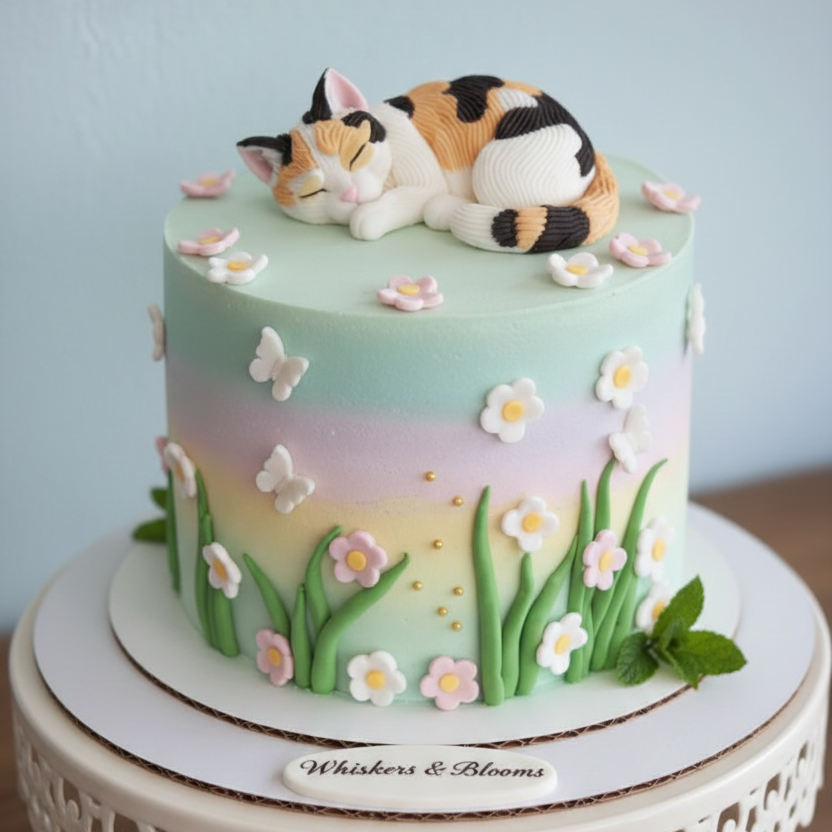 Sleeping Calico Cat Cake